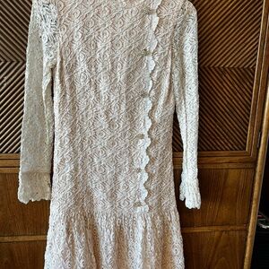 1960’s Elinor Gay Cream Peach Drop Waist Lace Diamanté Dress